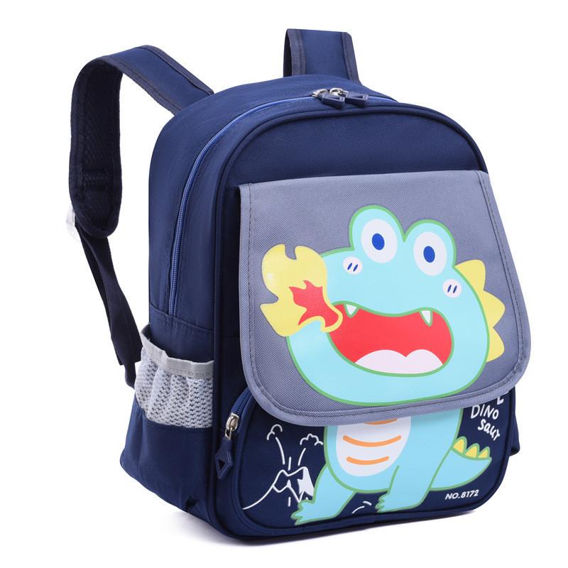 Cute Animal Print Kids School Backpack Modern Chic Unisex Oxford Fabric NavyGray