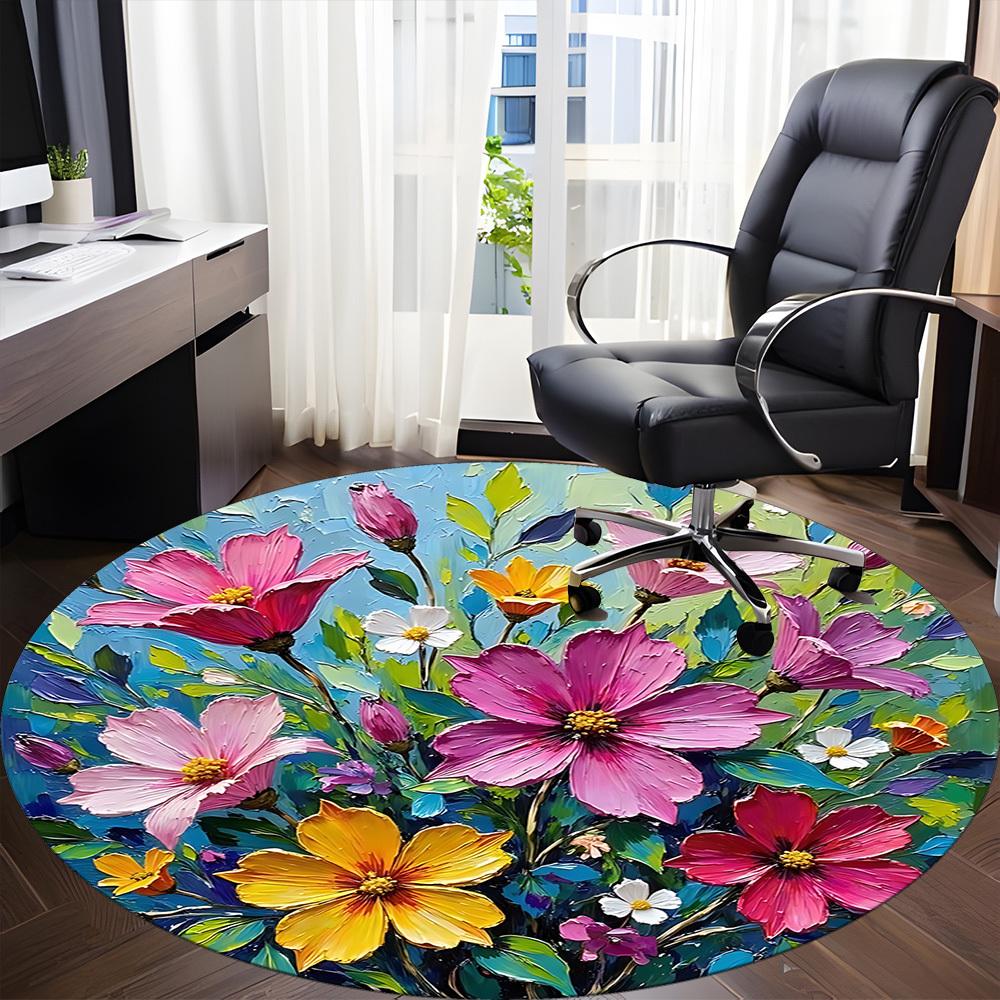 1 Stück Blumiges Bouquet Büro Runder Teppich, Indoor-Matte Geeignet Für Büro, Unter Bürostühlen Schlafzimmer Wohnzimmer Heimdekoration, Raumdeko D154