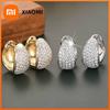 Huitan Charming Lady Hoop Earrings Circle Design Inlaid Bright Cubic Zirconia Trendy Jewelry Accessories for Daily Party Wedding