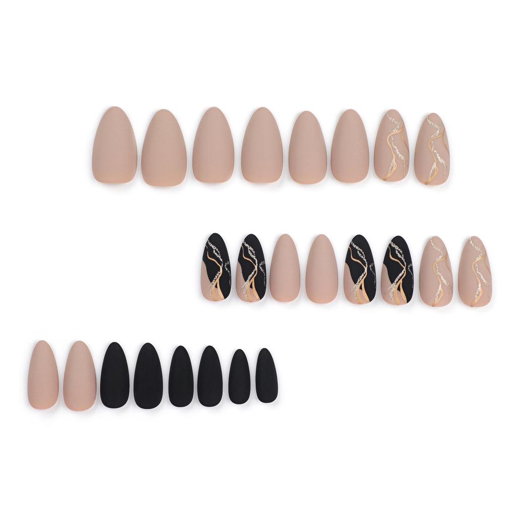 Rose Gold Almond Nail Art Stickers - Solid Color Fake Nails