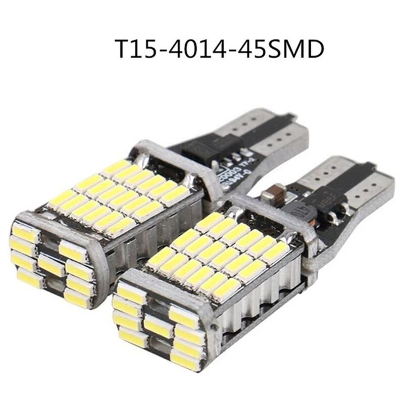 2Pcs High Power Auto Bulb White DC 12V-30V Car Reverse Back Light T15 W16W 45 SMD 4014  Turn Signal Lamp LED Canbus