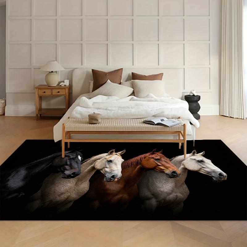 

1pc Black Realistic Horse Area Rug Non Slip Washable Mat for Living Room Equestrian Lover Gift Home Decor Aesthetic 40cm x 60cm
