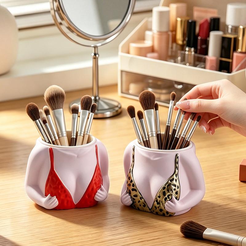 Nieuwigheid Vrouwelijk Lichaamsvormige Make-up Kwastbeker Hars Cosmetische Opbergbakje voor Kaptafel Badkamer Meisjeskamer Bureau Decor
