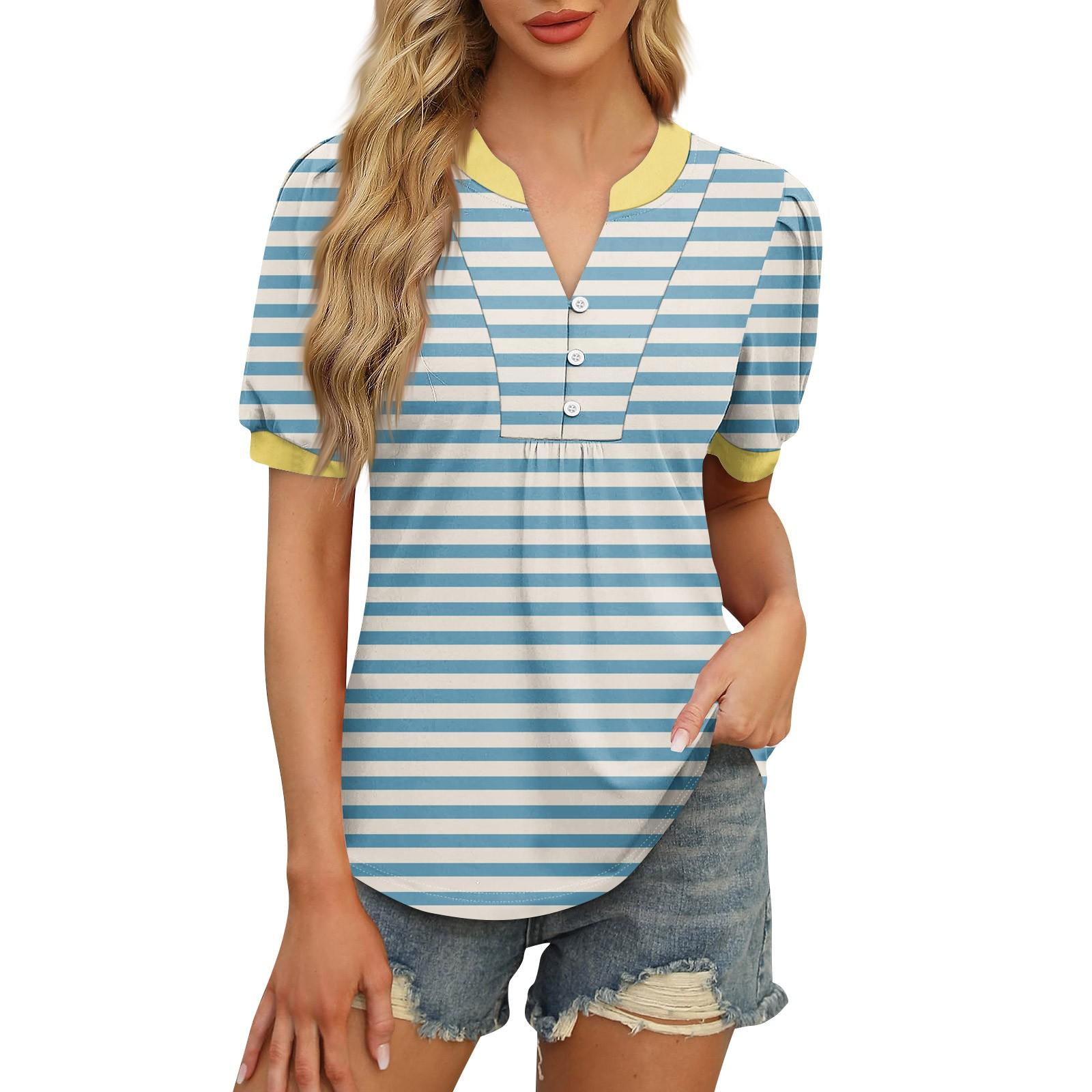 

Женские топы, рубашки с коротким рукавом, повседневные летние топы с V-образным вырезом, плиссированные футболки на пуговицах, свободные туники, блузки M