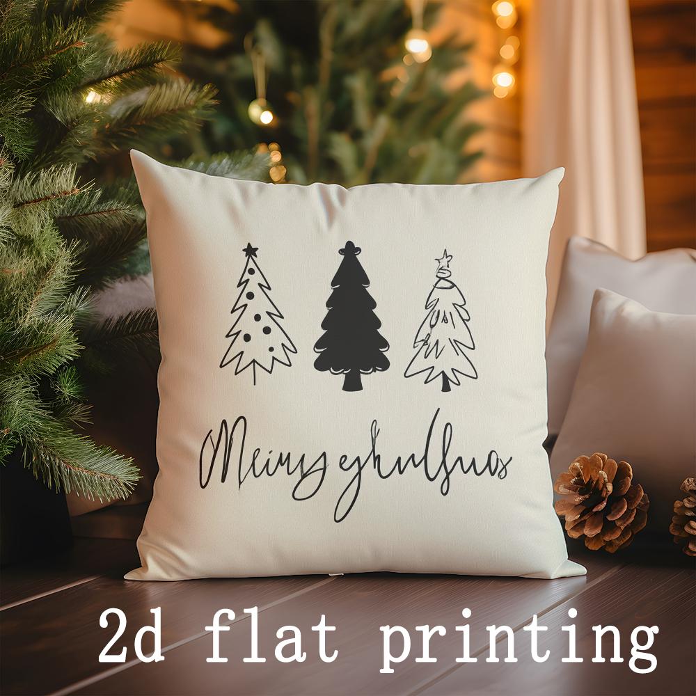 

Home Decor Christmas Trees Pattern Pillowcase Suitable For Sofa Bedroom Car Pillow Cover Cushion Rectangular Back Cushion 16x16Inch