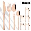 24Pcs Gold Tableware Sets Stainless Steel Cutlery Knife Tea Fork Coffee Spoon Flatware Dishwasher Safe Dinner Kitchen Dinnerware