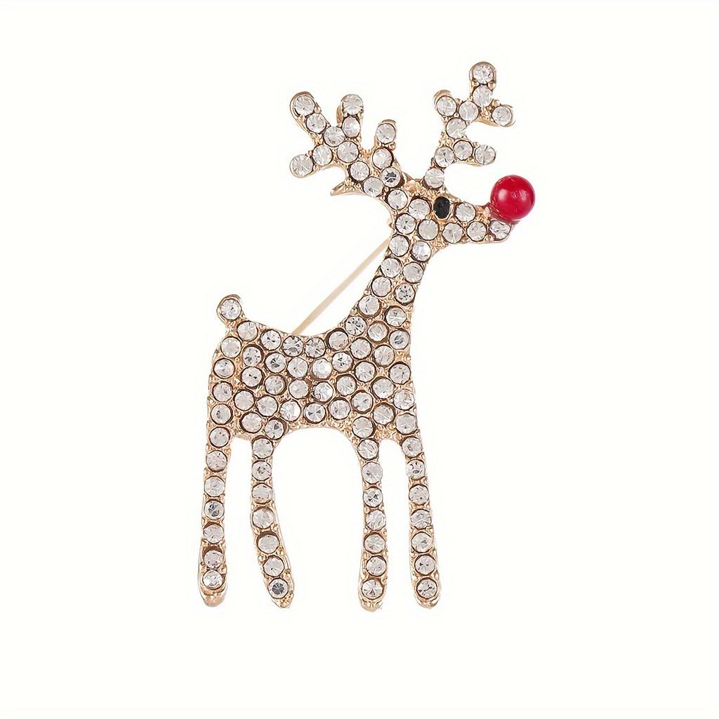 1pc Exquisite Alloy Crystal Rhinestone Deer Brooch Pin for Women, Versatile Reindeer Lapel Pin for Daily & Gift Accessory, All-Season Wear