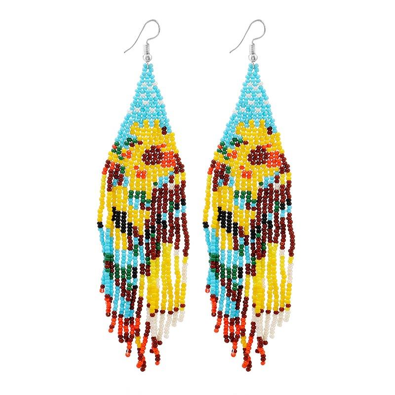 Hand-woven Bohemian Floral Ethnic Style Fringed Earrings Niche Personality Retro Color Earrings Tide