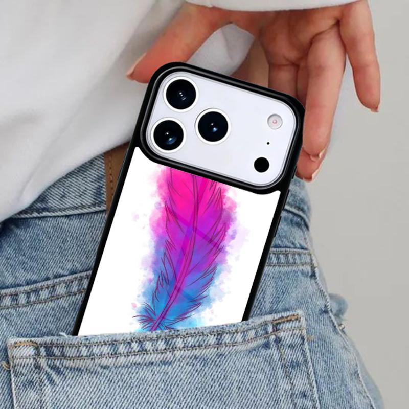 Watercolor Feather Pattern Design Phone Case for iPhone 17ProMax 12 13 14 15 16e 17 Pro Max Plus Air Cover
