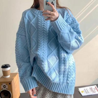 Sweater Women's Fall and Winter Loose Comfortable Pullover Tops Versatile Casual Warm Solid Color Knitted Tops