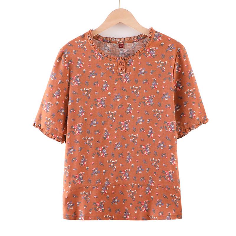 YUZHAOLIN Women s Cotton Blend Short Sleeve Round Neck Summer Blouse L