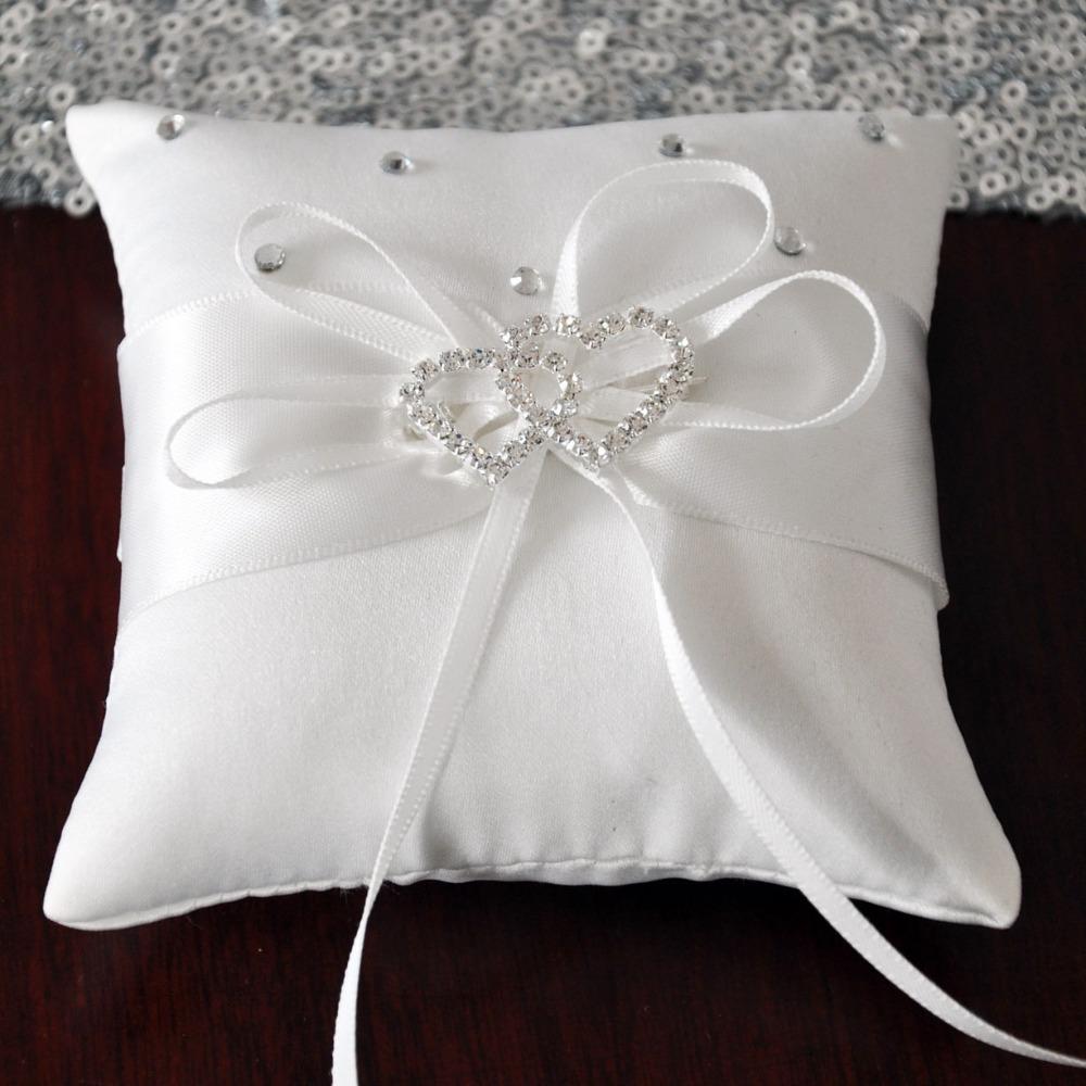 Romantisches Eheringkissen Funkelnde Strasssteine Schleife Band Kissen Heim Hochzeit Braut