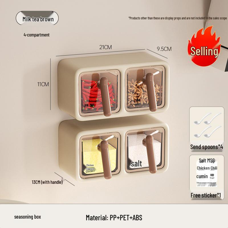 Wall-Mounted Punch-Free Spice Box Set: Multifunctional Kitchen Seasoning Jars