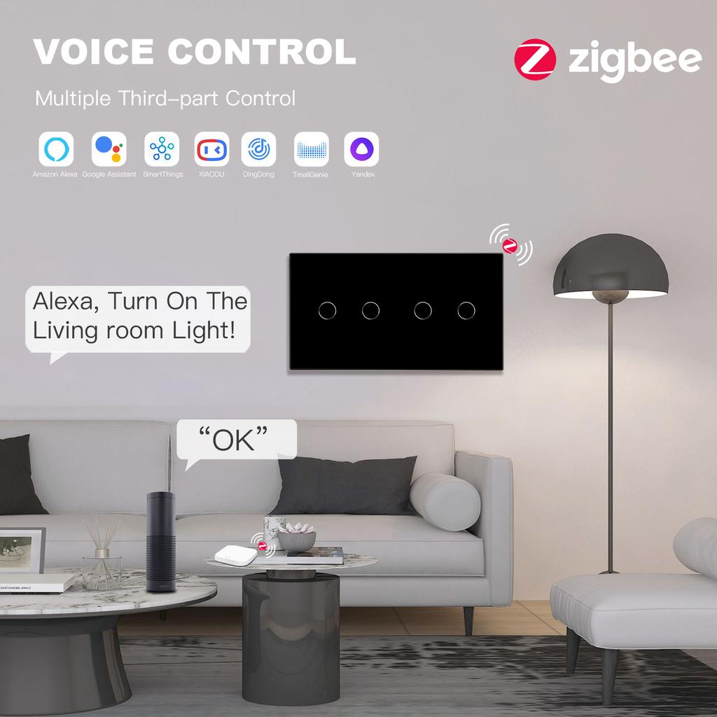 BSEED 1/2/3Gang Zigbee Wall Touch Switches Plus EU Sockets Double Triple Light Switches Tuya Smart Life App Neutral Required