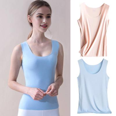 Women Vest Ice Bottoming Tops Sleeveless Pullover Tops O-neck Silk Seamless Slim Fit Solid Color