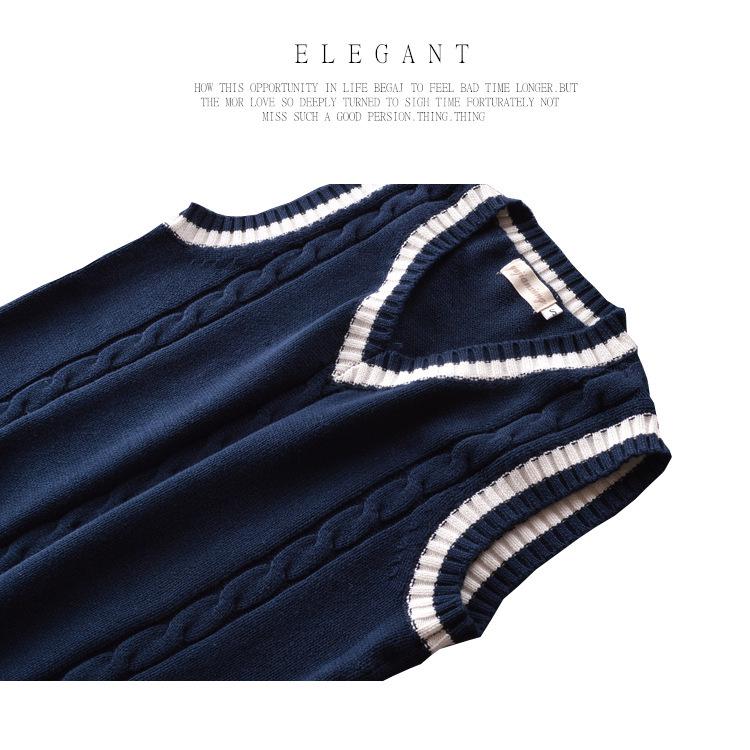 In-Stock British Style JK Uniform V-Neck Color Block Cable Knit Sweater Vest for Men & Women