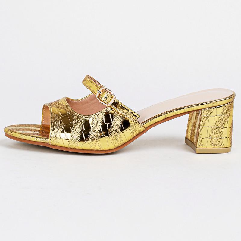Fashion Fashion Narrow Band Buckle Slide Sandals 42 Large Size Open-toe Square Heel Sandals Woman Comfort Non-slip Vacation Beach Shoes
