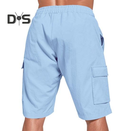 Pantaloni scurți de vară pentru bărbați, de culoare solidă, ocazional, în stil obișnuit, cu curele elastice, șnururi, respirabili