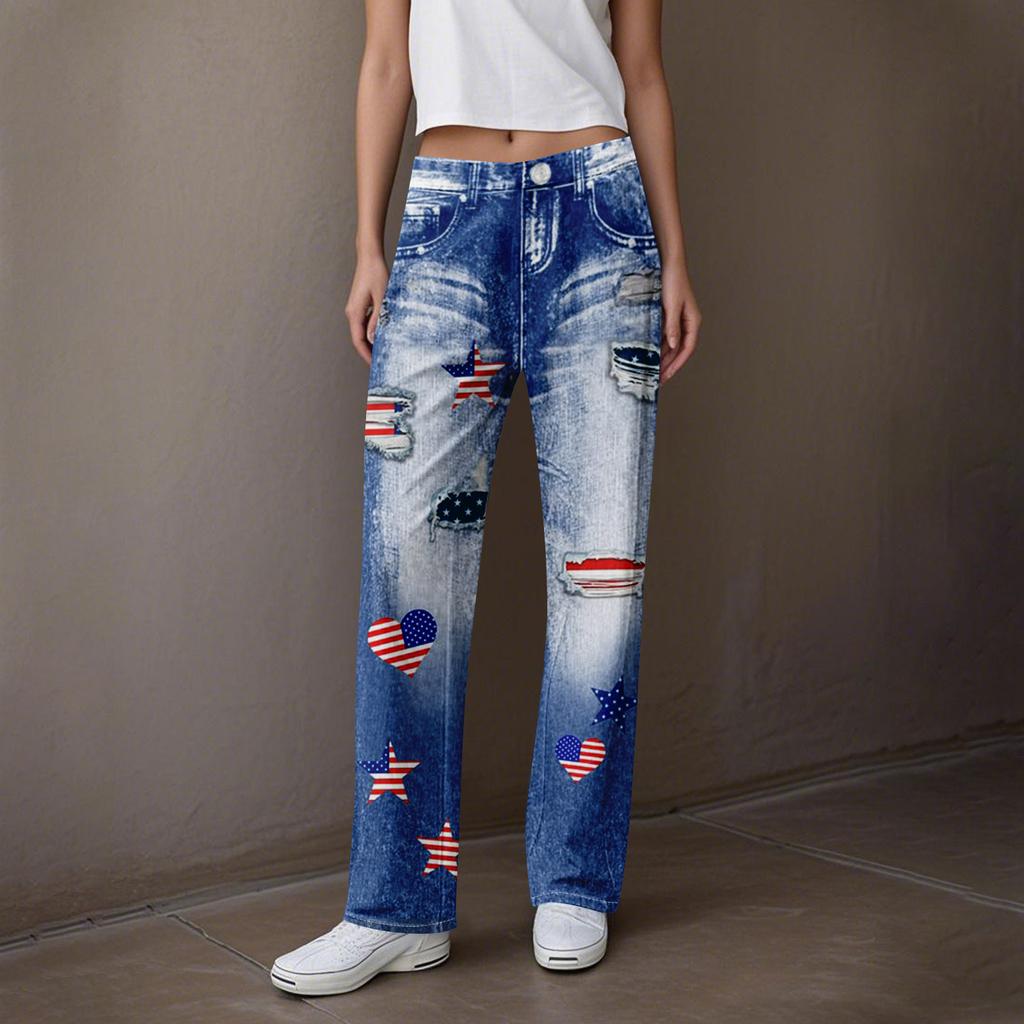 Women's Casual Sports Pants Sweatpant Jeans Print Denim Pants