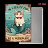 Metal Wall Art Cat Mermaid Vintage Sign Home Decor 7.8x11.8 inch