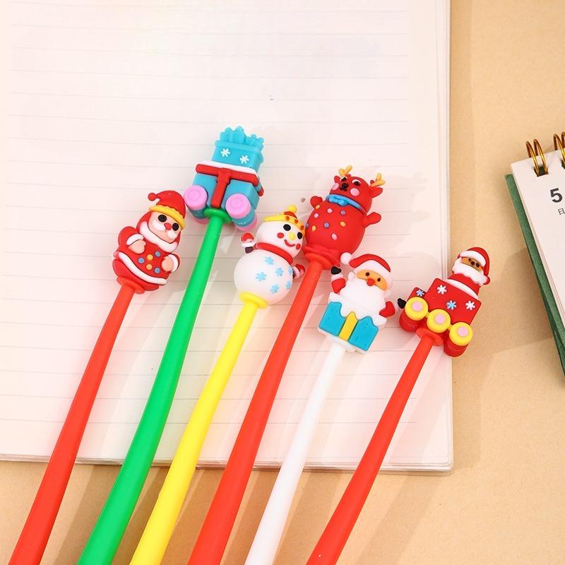 48Pcs Christmas Santa Snowman Tree Shape Rocking Pen,Black 0.5mm Gel Ink Christmas Holiday Cute Pen for Office Party Gift,Portable Plastic pen