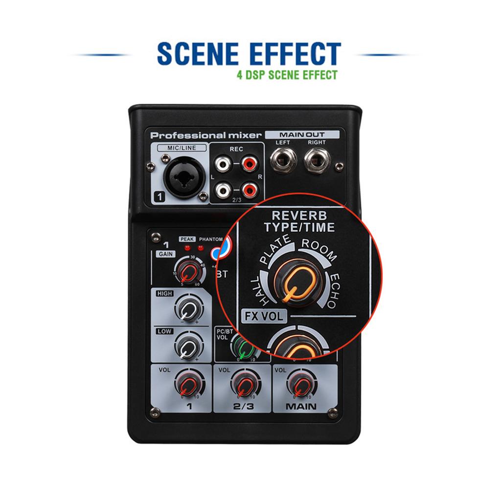 3 Channel Sound Mixer BT Digital Stereo Sound Board Console System DSP Scene Effect with Track Record Soundcard OTG