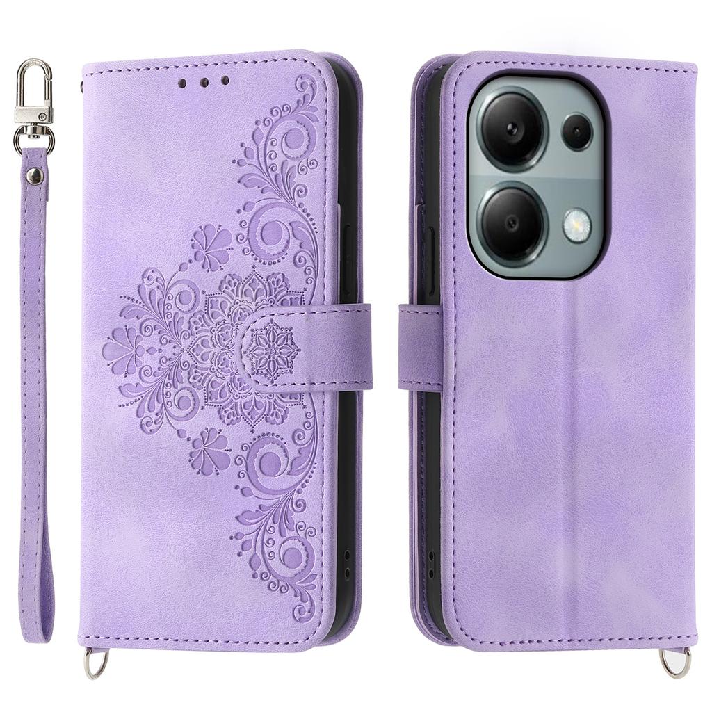 For Xiaomi Redmi Note 13 Pro 4G/Poco M6 Pro 4G Case Flower Pattern Skin-touch Phone Cover with 2 Straps