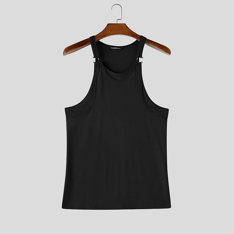 INCERUN Men Strap Sleeveless Ribbed Casual Fitted Tank Tops Sport Gym Undershirts