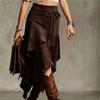 Women's Faux Suede Skirt Boho High Waist Irregular Handkerchief Hem Tie Front Tassel Mid Calf Length Western Style
