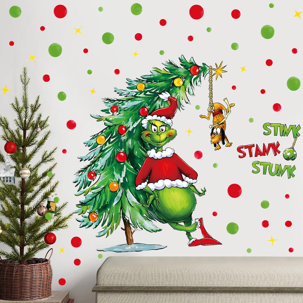 Christmas GrinchWall & Window Stickers! Cartoon GreenMonster Decor For Festive Fun, Perfect For Holiday Home Makeover.