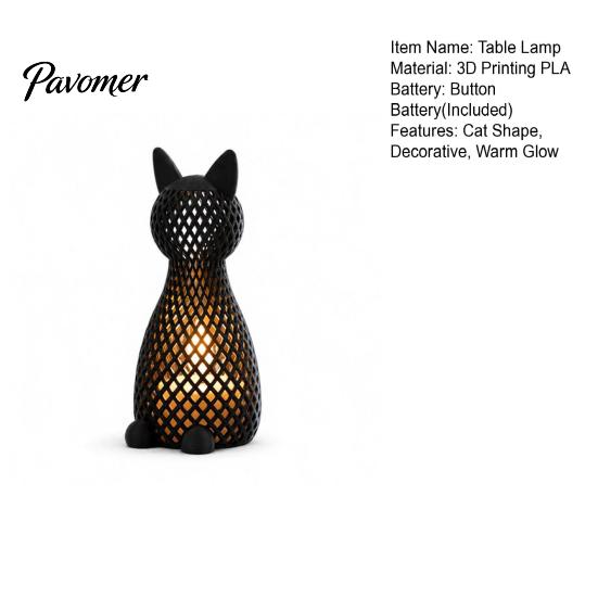Modern Animal Light Hollow Mesh Cat Table Lamp, 3D Printed Kitten Night Light, Nursery Bedside Desk Lamp for Bedroom Living Room Home Decor