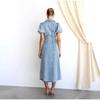 2025 Spring and Summer Puff Sleeve Short-sleeved Distressed Casual Style Shirt Denim Long Dress Single-breasted Waist Denim Long Skirt Retro