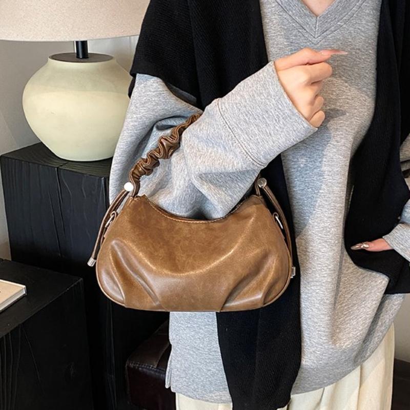 Solid PU Zipper High-end Retro Niche Armpit Crossbody Bag for High-quality Women  Fashionable and Versatile Shoulder Bags