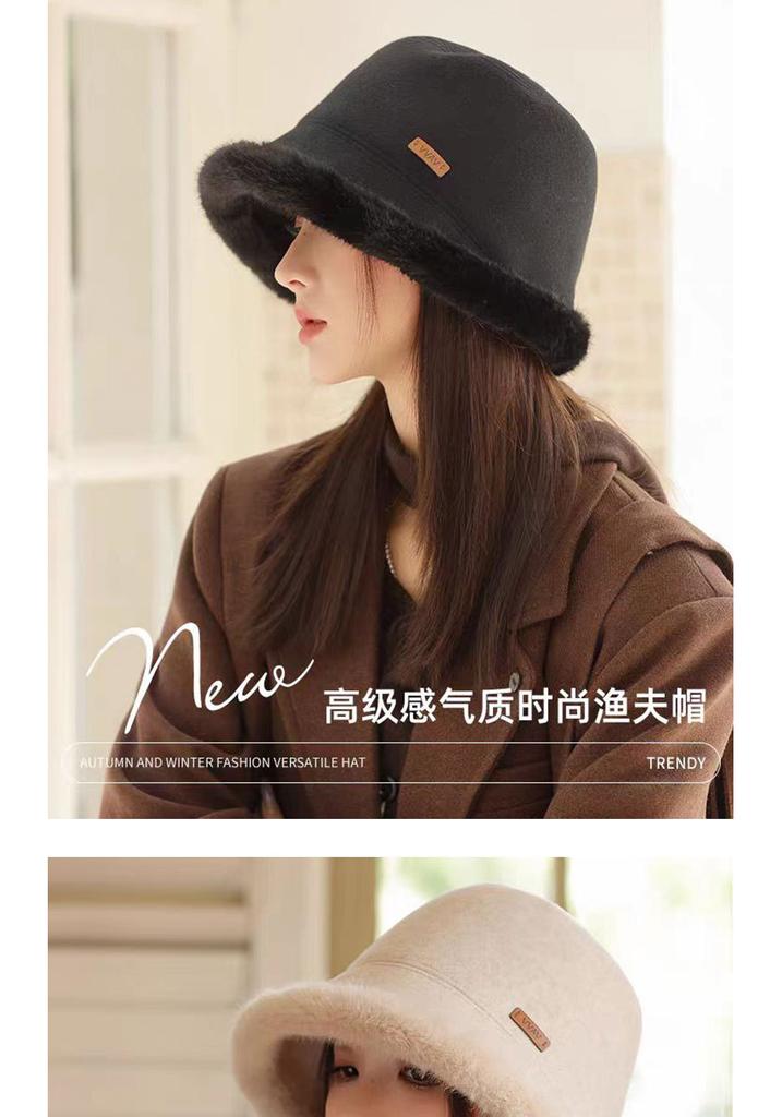 Autumn and winter wool pot hat for women, thickened warm fisherman hat, face-enhancing small bucket hat, plush cold-resistant ear protection, vers