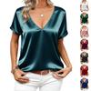 Women's Fashionable Casual Satin V-Neck Short-Sleeve Loose-Fit T-Shirt