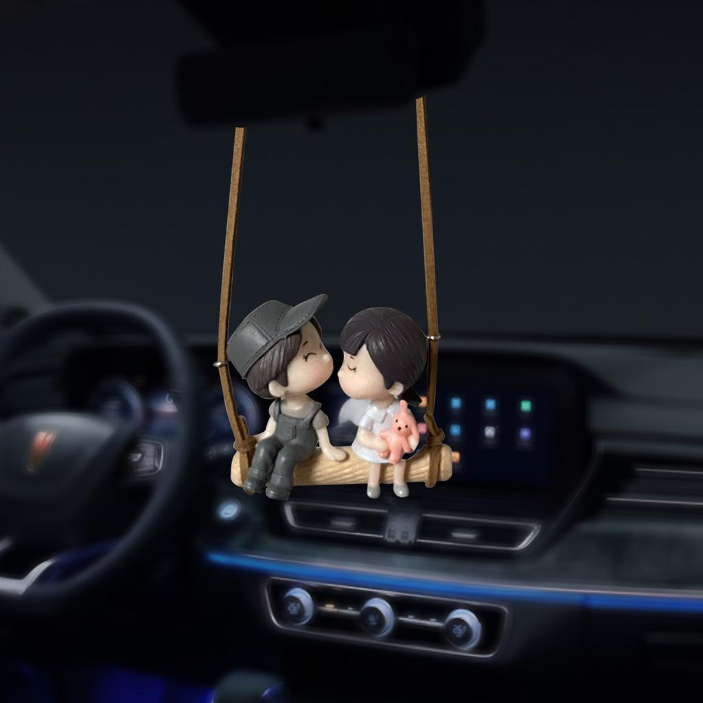Car Interior Pendant Decor Cute Kiss Couple Swing Action Figure Hanging Gadget Auto Rearview Mirror Woman Ornaments Accessories