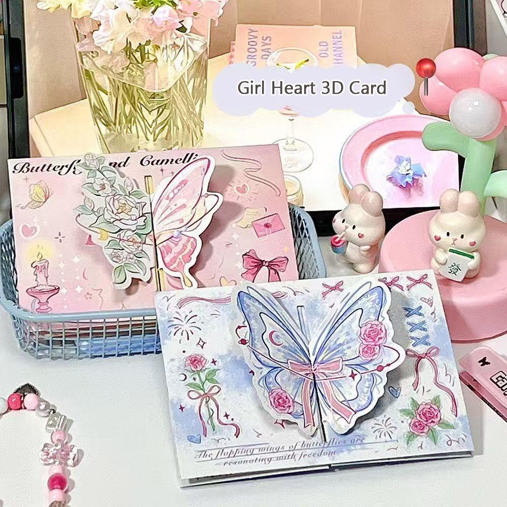 With Envelope Camellia Butterfly Card Foldable Pop-Up Card New 3D Foldable Greeting Card Birthday