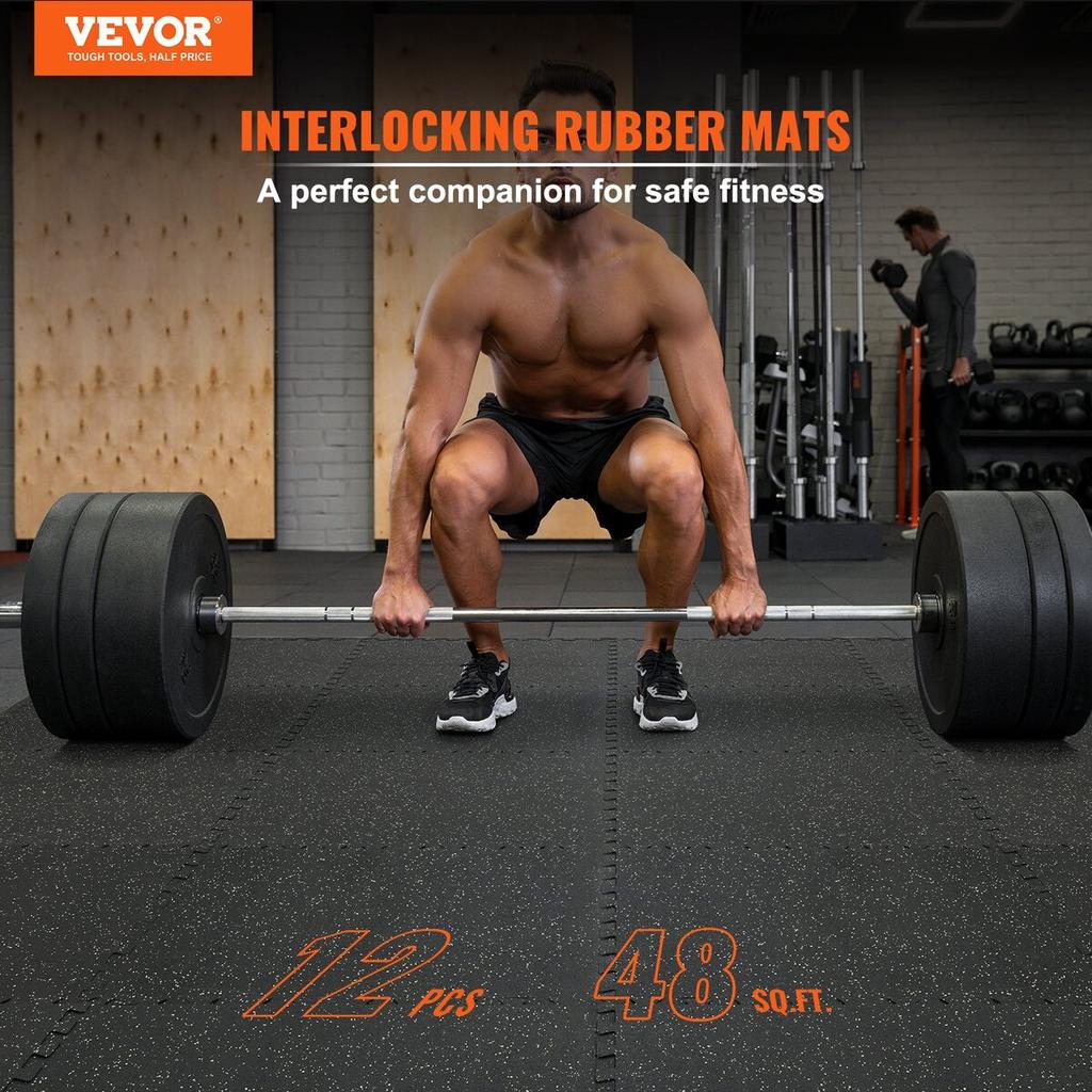 12 PCS 1/2 inch Thick Gym Floor Mats, 24" x 24" EVA Foam & Rubber Top Interlocking Workout Floor Mats with 48 sq.ft Coverage, Waterproof Exercise