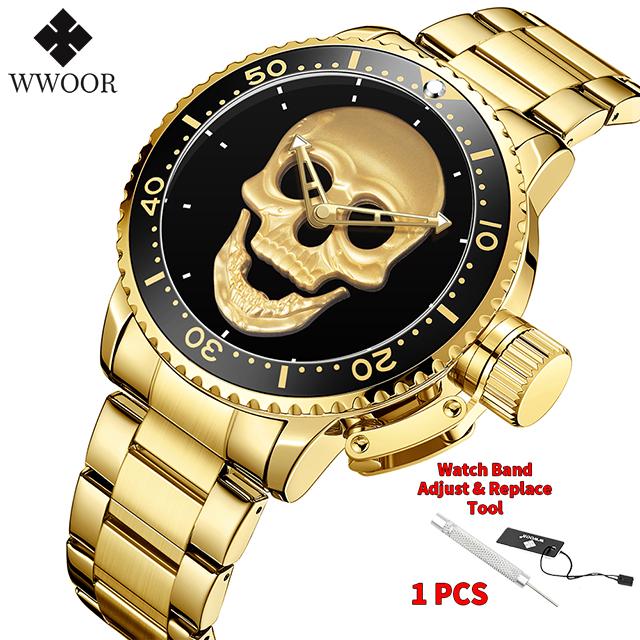 WWOOR Watch For Men Top Luxury Brand Mens Watches Stainless Steel Luminous Waterproof Male Quartz Wrist Watch Relogio Masculino