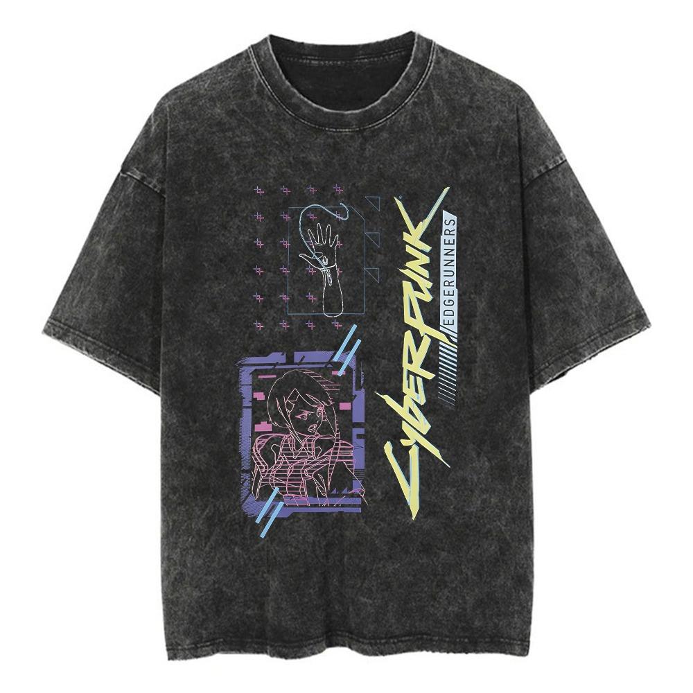 

Игра Киберпанк ЛЮСИ Футболка Хлопок Вываренная Винтажная Футболка Оверсайз Харадзюку Уличный Повседневный Свободный Футболки с Коротким Рукавом S