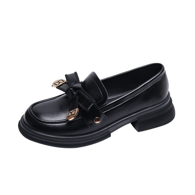 Leather Small Leather Shoes Women's New Spring and Autumn Black Loafer Large Size Flat-bottomed Doudou Soft-soled Single Shoes