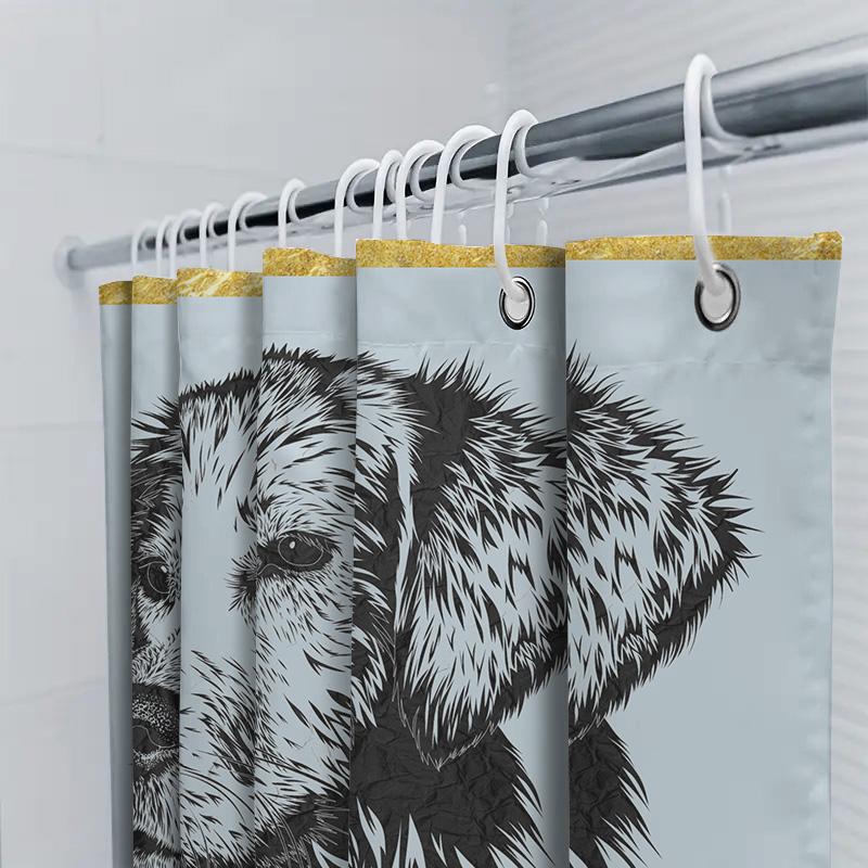 Vintage Style Dog Print Shower Curtain For Bathroom Decor Black White Animal Pattern Waterproof Fabric 72X84Inches Set With Snap