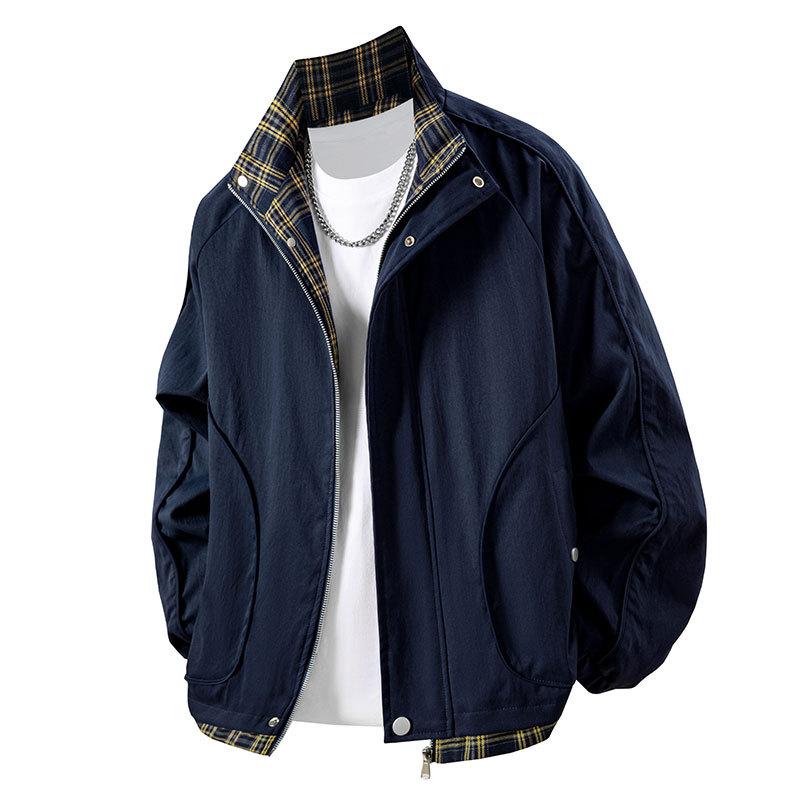 Fake Two-piece Jacket for Men's Spring and Autumn New American Windproof Stand Collar Jacket for Men's Top