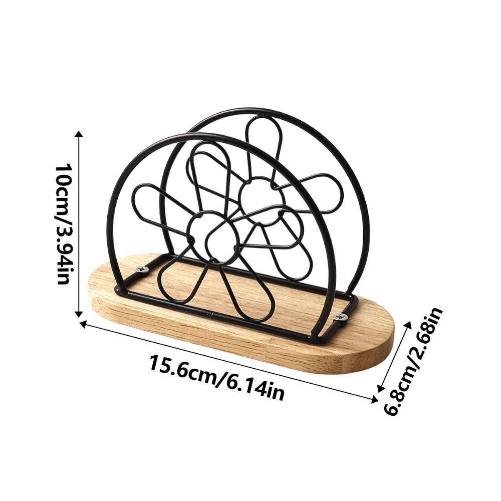

Metal Napkin Holder Decorative Elegant Tabletop Tissue Rack Durable with Wooden Base Paper Dispenser for Kitchen Dining Table