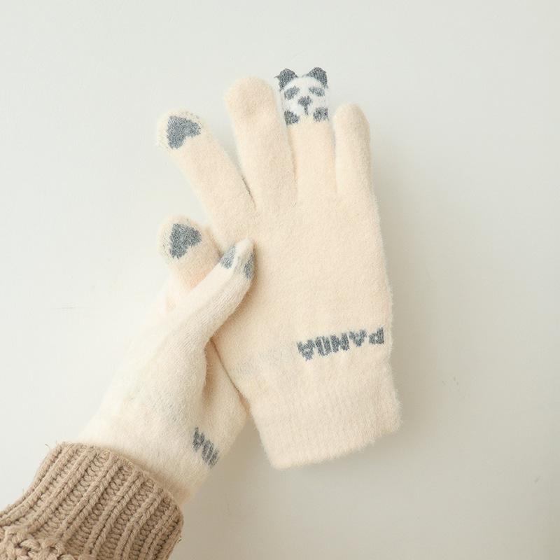 Panda Finger Warm Touch Screen Gloves Five Fingers Cartoon Cute Student Couple Riding Girl Autumn and Winter Cold Protection