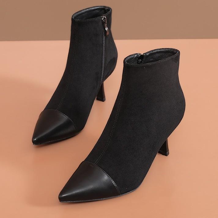Autumn and winter new French temperament pointed head thin heel short boots women's retro velvet thin boots