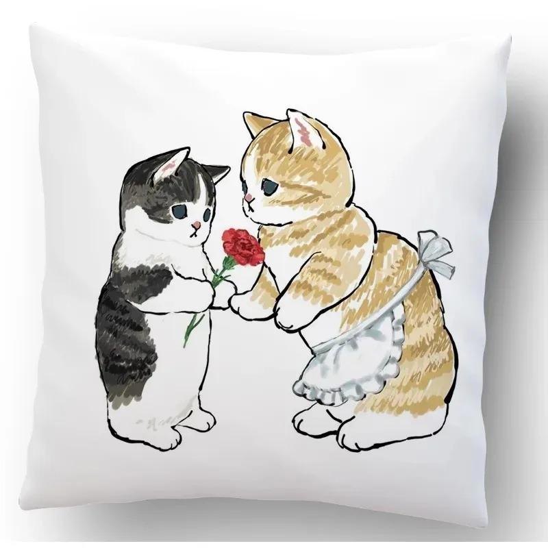 Cute Cat Pattern Pillowcase Living Room Office Home Pillowcase Car Ornaments