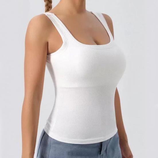 Yoga Vest Super Soft Stretch Fabric Built-in Bra Camisole Square Neck Sleeveless Slim Fit Layering Tops Activewear