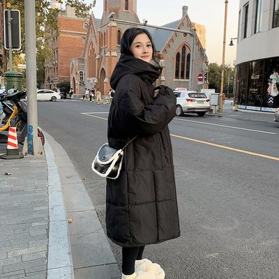 New Cotton-padded Jacket Girls' Long Loose Padded Bread Clothing Winter Hooded Milk Yellow Cotton-padded Jacket.
