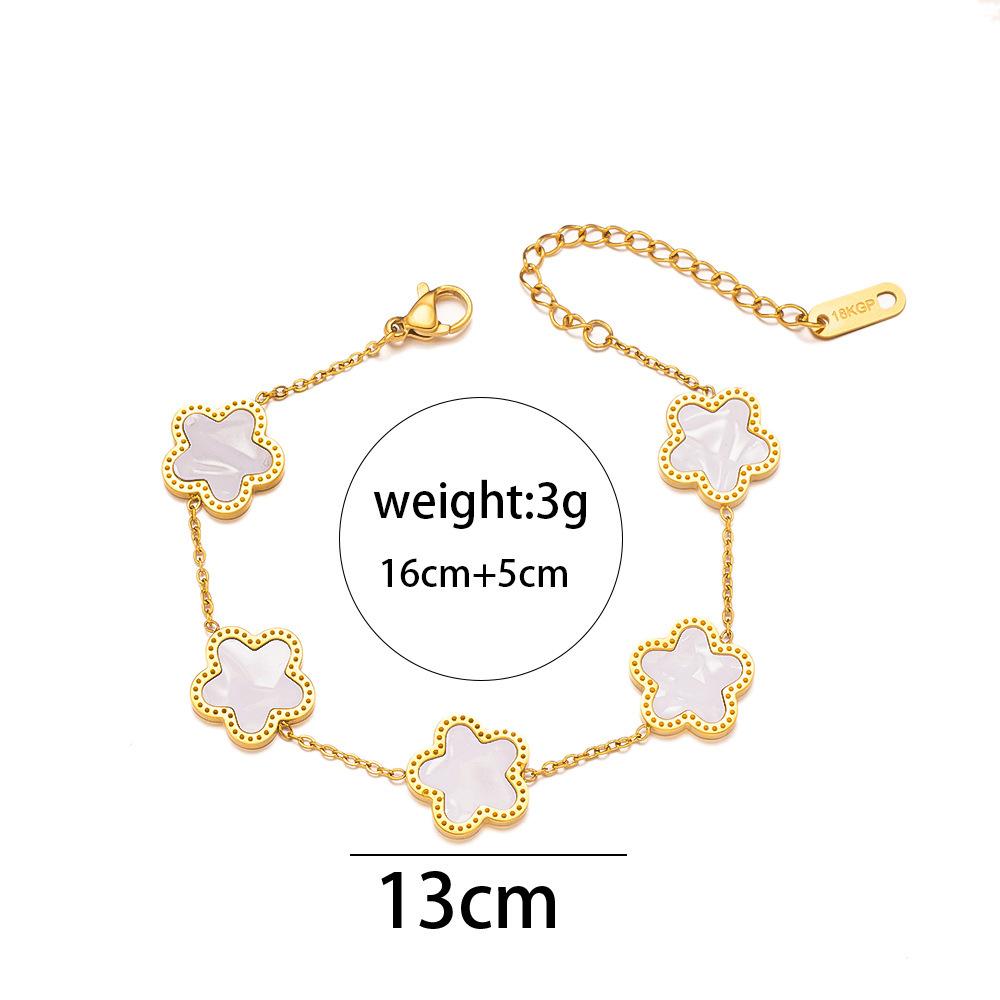 Modisches Edelstahl Fünfblättriges Blumen-Einseitiges Armband 18K Gold Leichter Luxus All-Match Kleeblatt Armband Schmuckstück